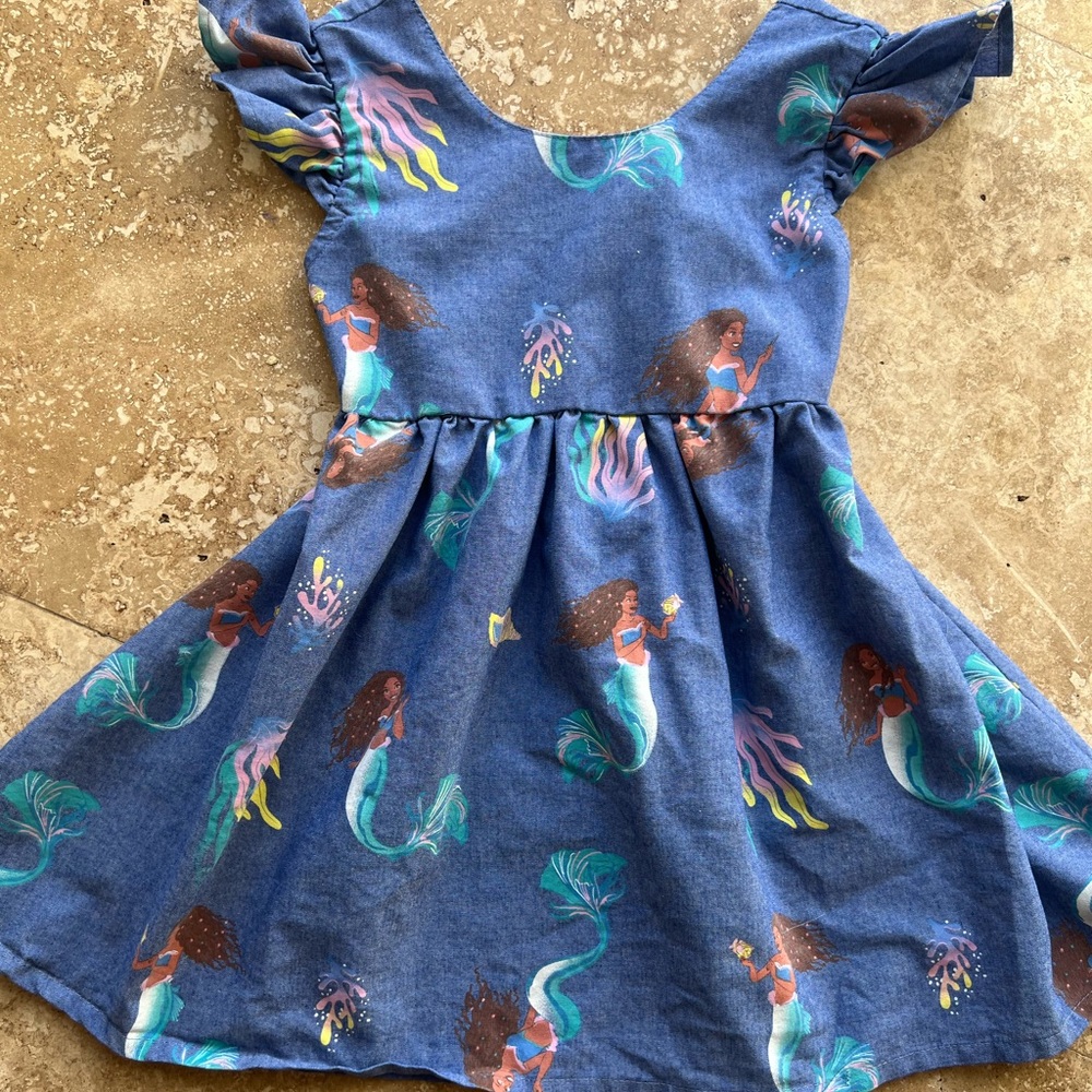 Disneys Little Mermaid Ariel Print Blue Kids Dress 4T